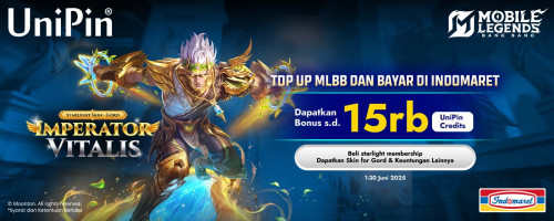 Top Up MLBB dan bayar di Indomaret, Dapatkan 15.000 UniPin Credits. Beli Starlight Membership untuk Bonus lainnya!